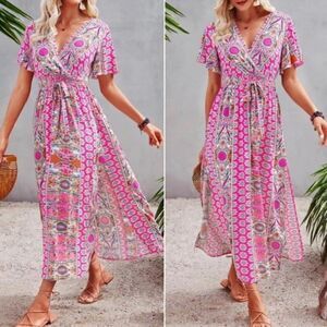 New Boho floral print butterfly sleeve maxi dress